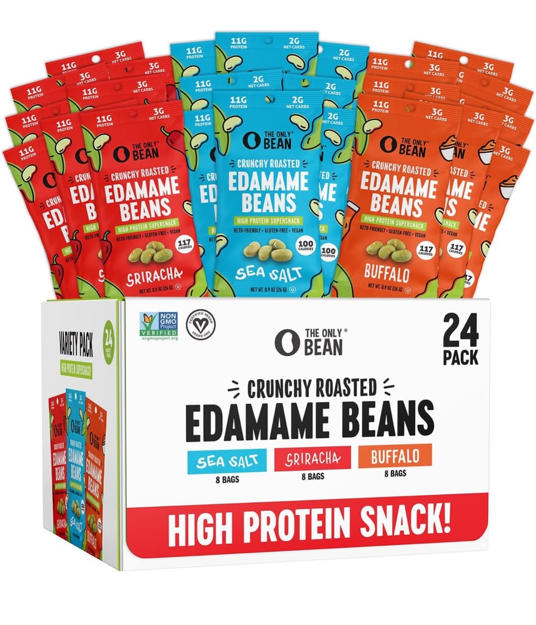The Only Bean Crunchy Roasted Edamame Beans 24 bag variety pack