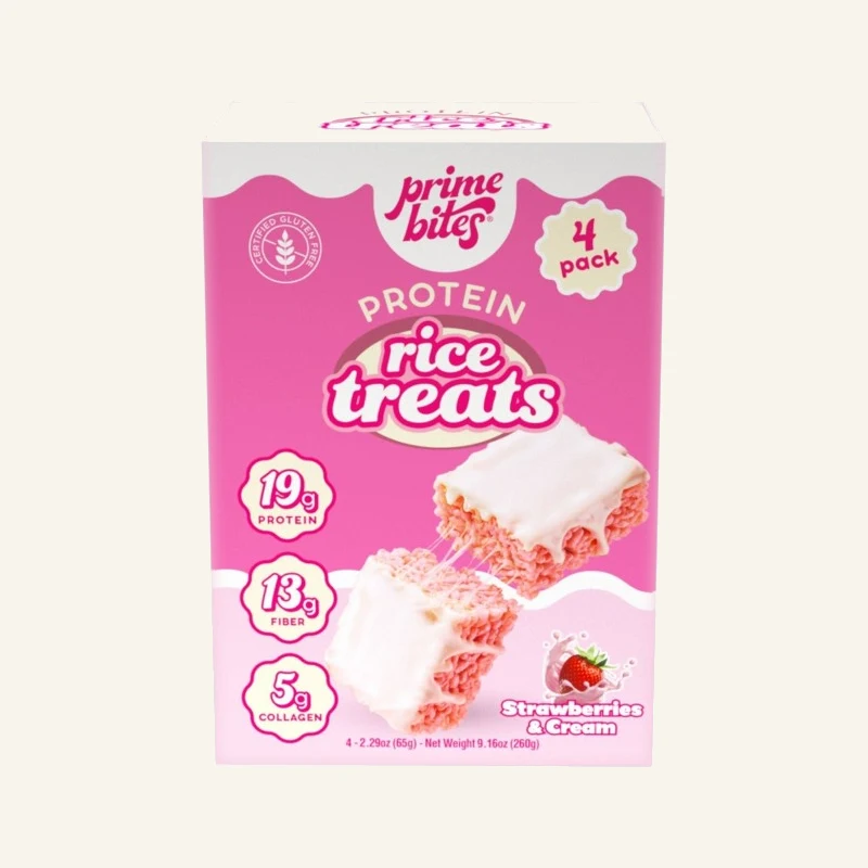 Prime Bites Protein Rice Treats Strawberries & Cream 4 pack box