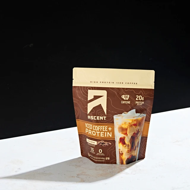 Ascent Iced Coffee + Protein whey powder pouch with Colombian coffee