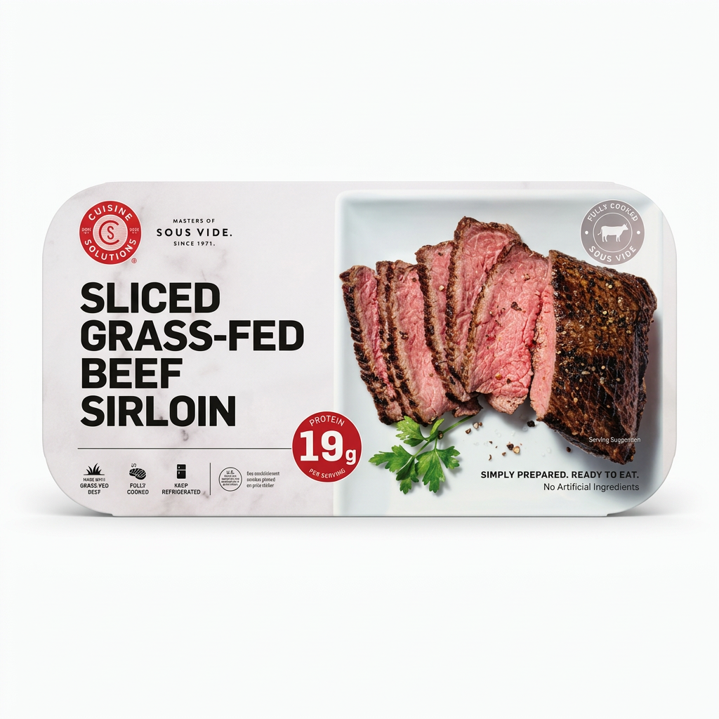 Cuisine Solutions fully cooked sliced grass-fed beef sirloin package from Costco