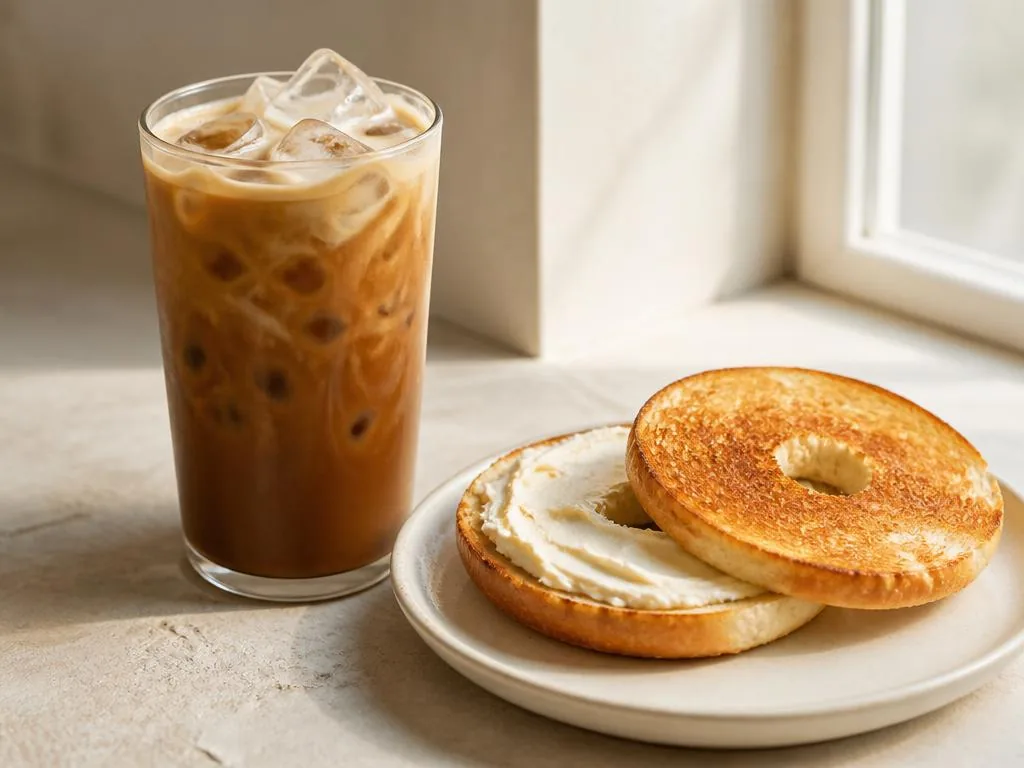 Protein Iced Coffee and Cream Cheese Bagel